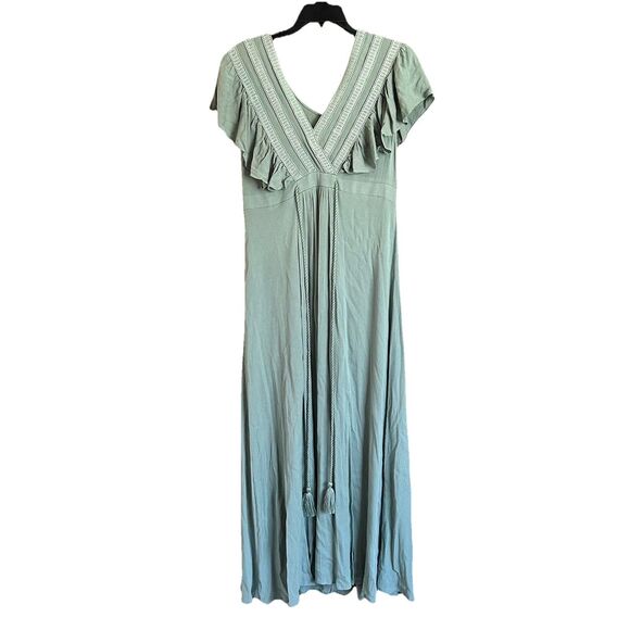 Baltic Born Maxi Dress Women's Med Green Sleeveless Ruffle Pullover Boho - Picture 1 of 10
